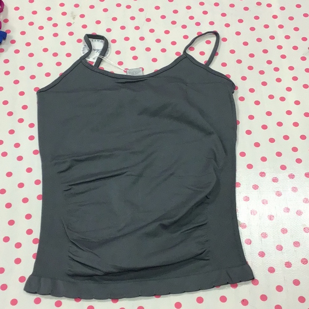Side ruched cami,  scalloped bottom, one size, gray